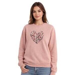 Hasting & Smith Pink Floral Heart Sweatshirt, Size Large, Cozy